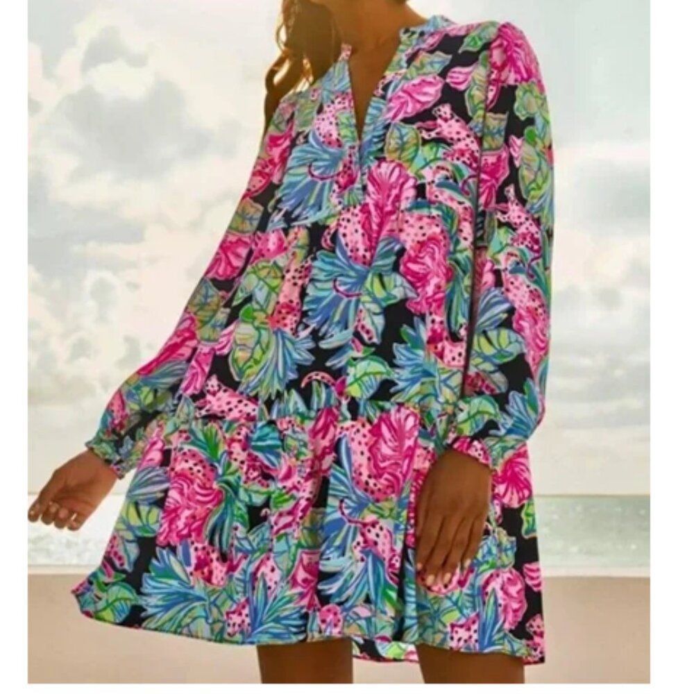 LILLY PULITZER LARGE Winona Stretch Dress in Onyx Jaguar Jungle